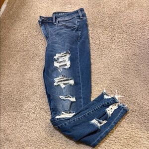 American Eagle Outfitters Dark Blue Distressed Jegging Crop Jeans